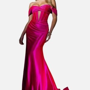 Rachel Allan Hot Pink Strapless Prom Dress